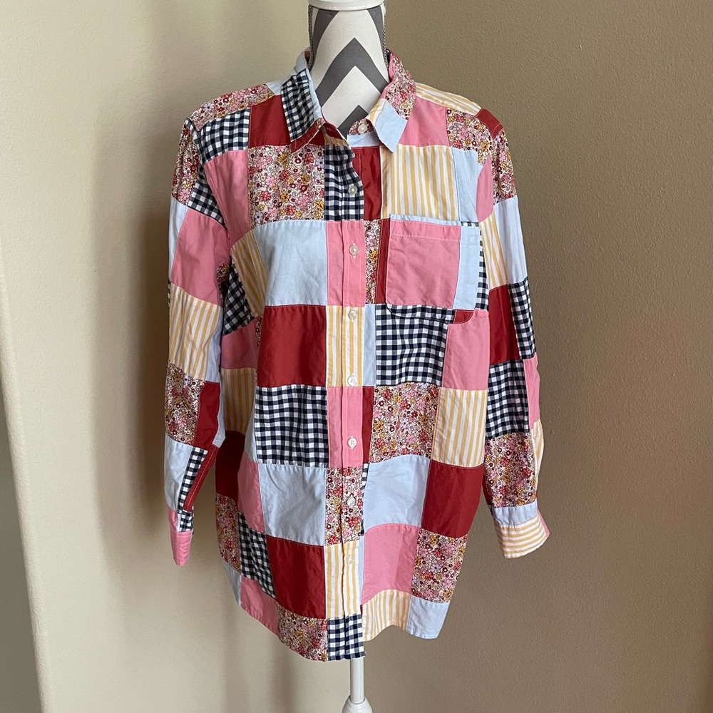 Lands’ End Patchwork Long Sleeve Button Up Women’… - image 1
